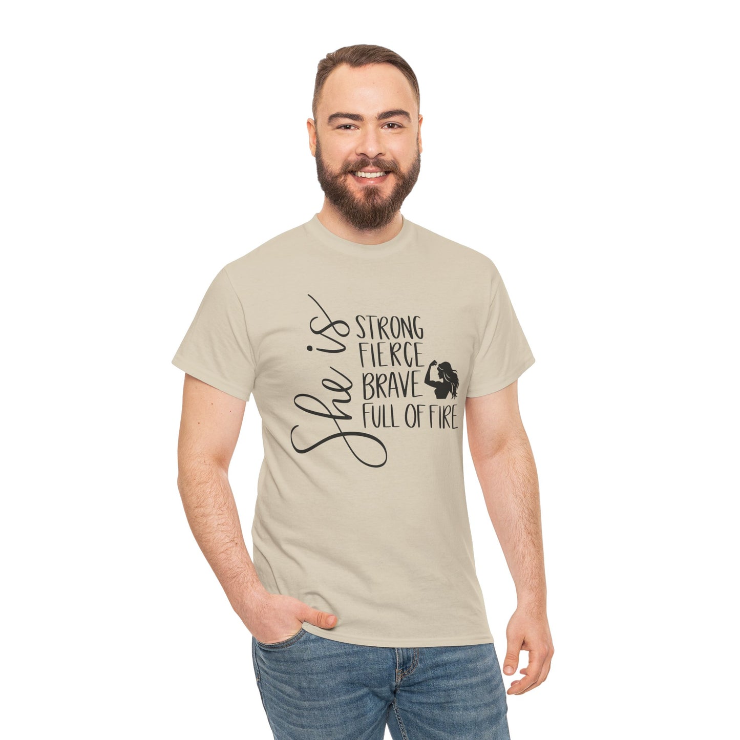 She Is Strong Printed T Shirt with Hearts