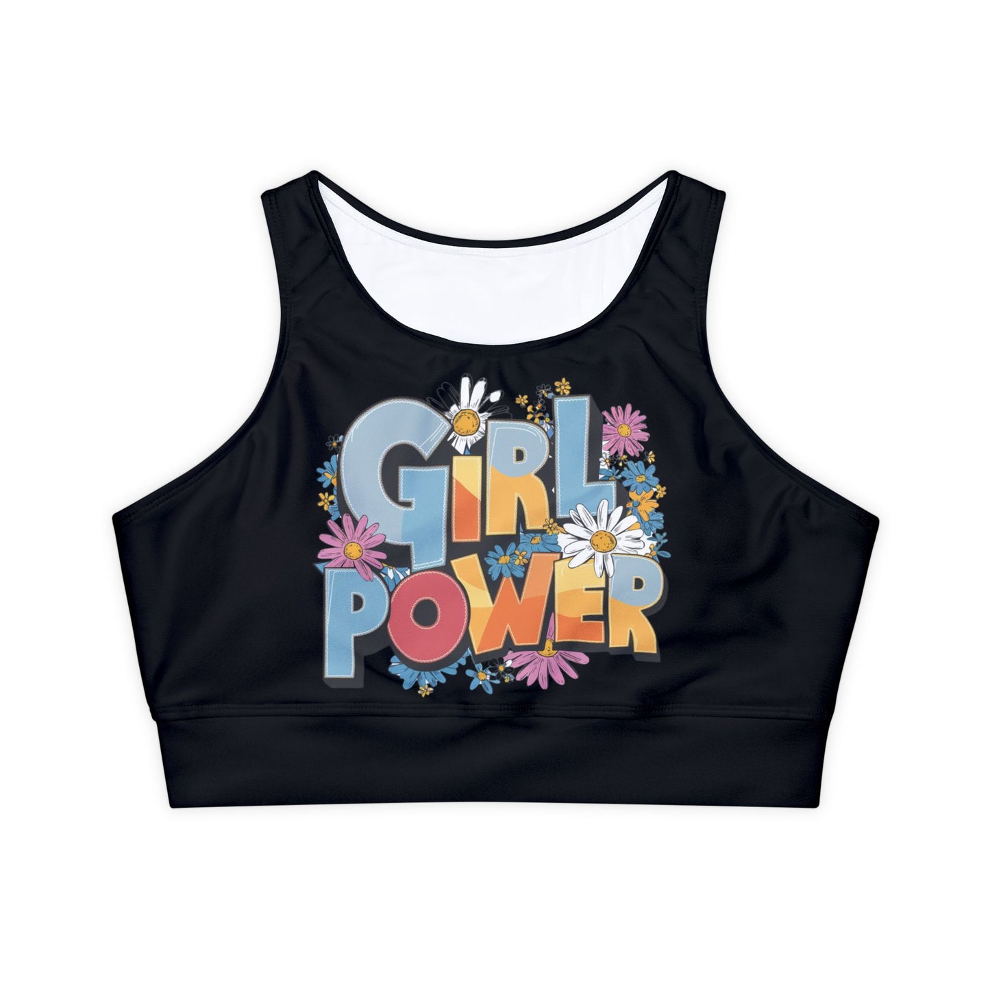 Girl Power Fully Lined, Padded Sports Bra (AOP)