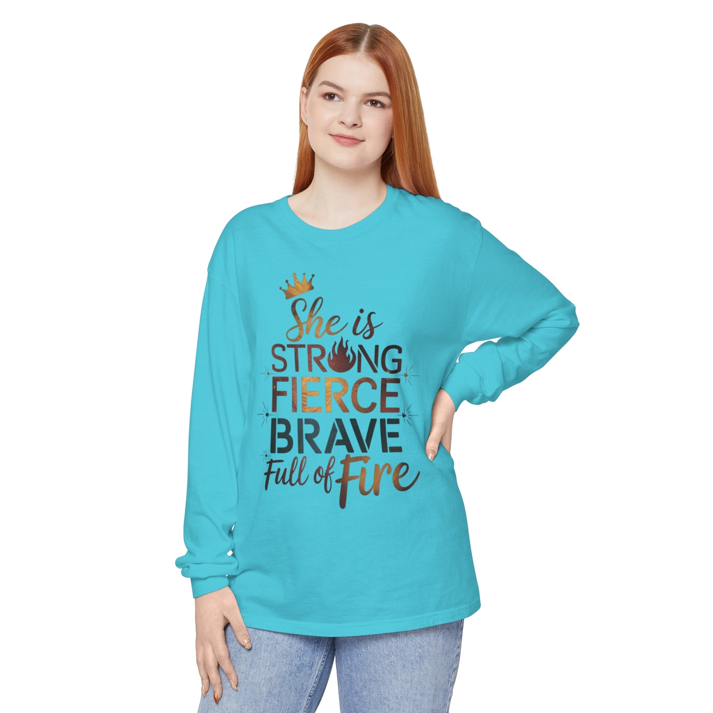 She Is Women Garment-dyed Long Sleeve T-Shirt