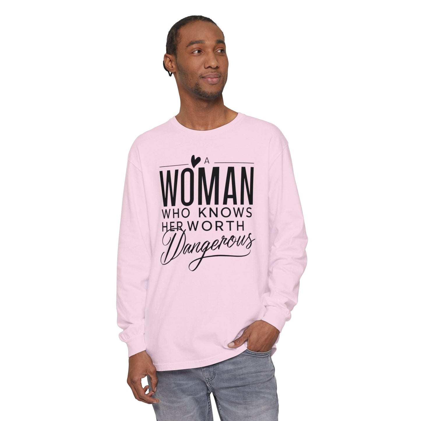 A Woman Garment-dyed Long Sleeve T-Shirt