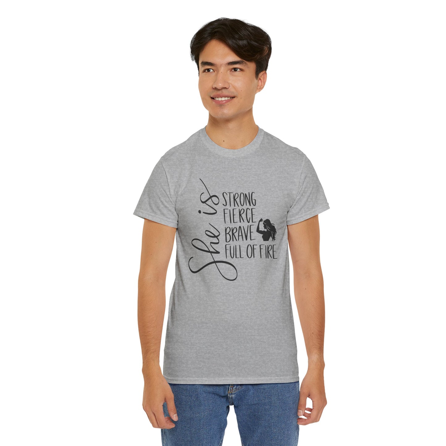 She Is Strong Printed T Shirt with Hearts