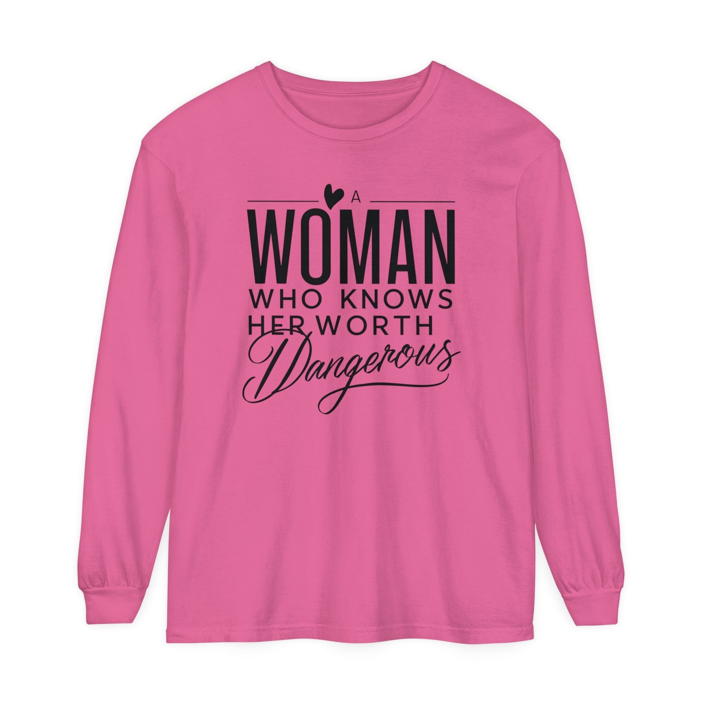 A Woman Garment-dyed Long Sleeve T-Shirt