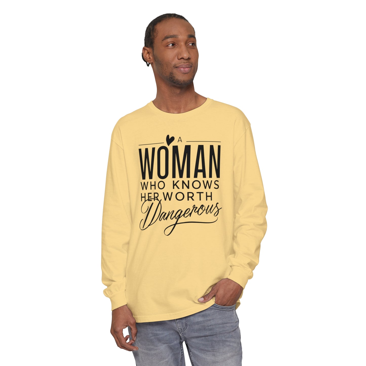 A Woman Garment-dyed Long Sleeve T-Shirt