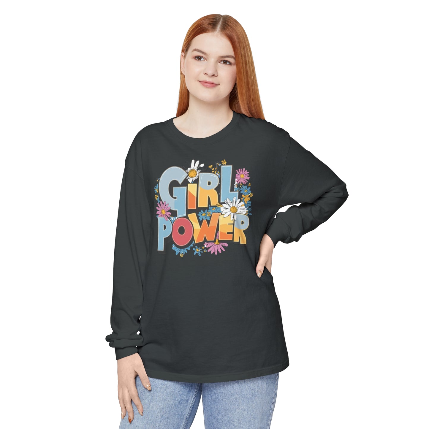 Girl Power Women Garment-dyed Long Sleeve T-Shirt