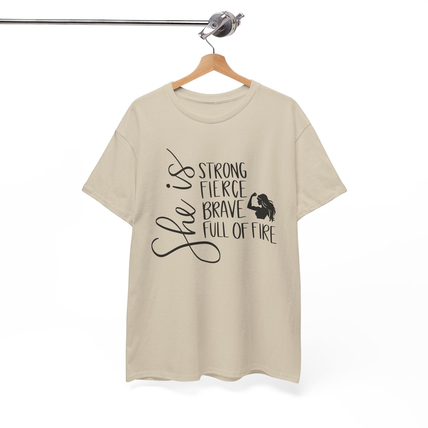 She Is Strong Printed T Shirt with Hearts