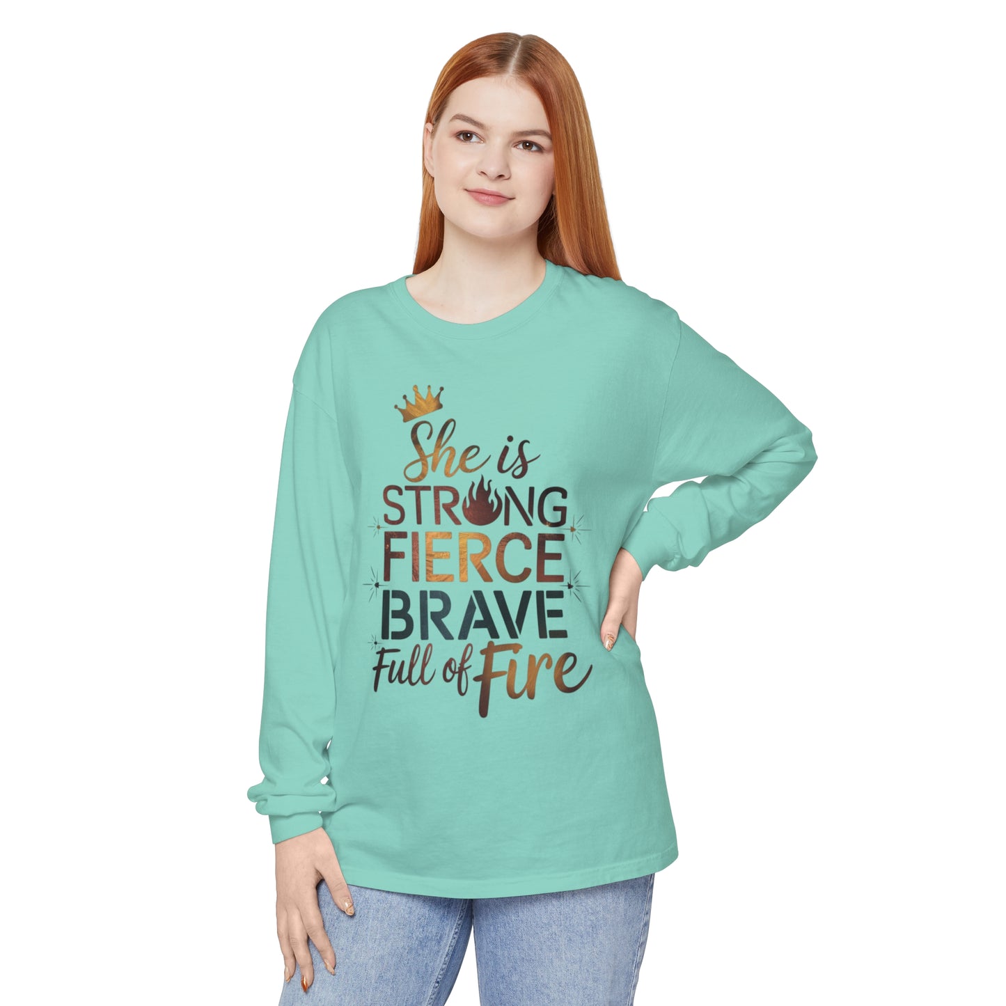 She Is Women Garment-dyed Long Sleeve T-Shirt