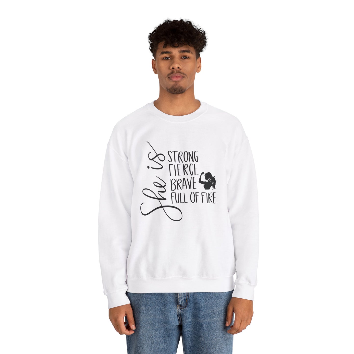 She Is Strong Fierce Brave Unisex Heavy Blend™ Crewneck Sweatshirt
