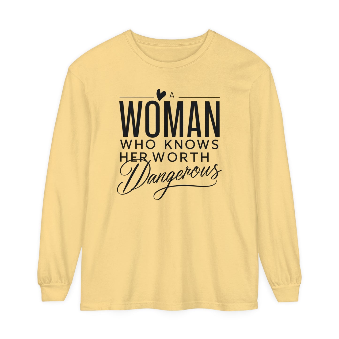 A Woman Garment-dyed Long Sleeve T-Shirt