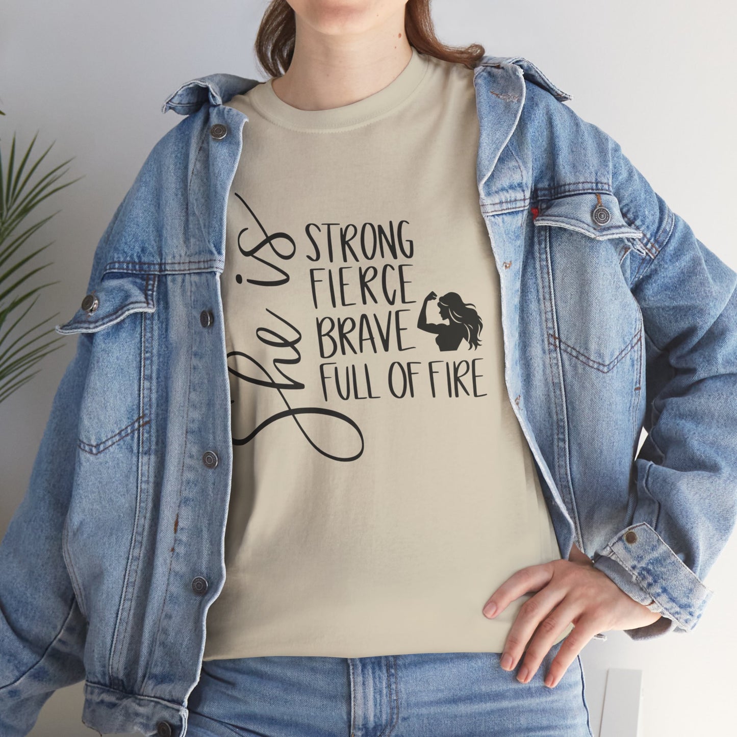 She Is Strong Printed T Shirt with Hearts