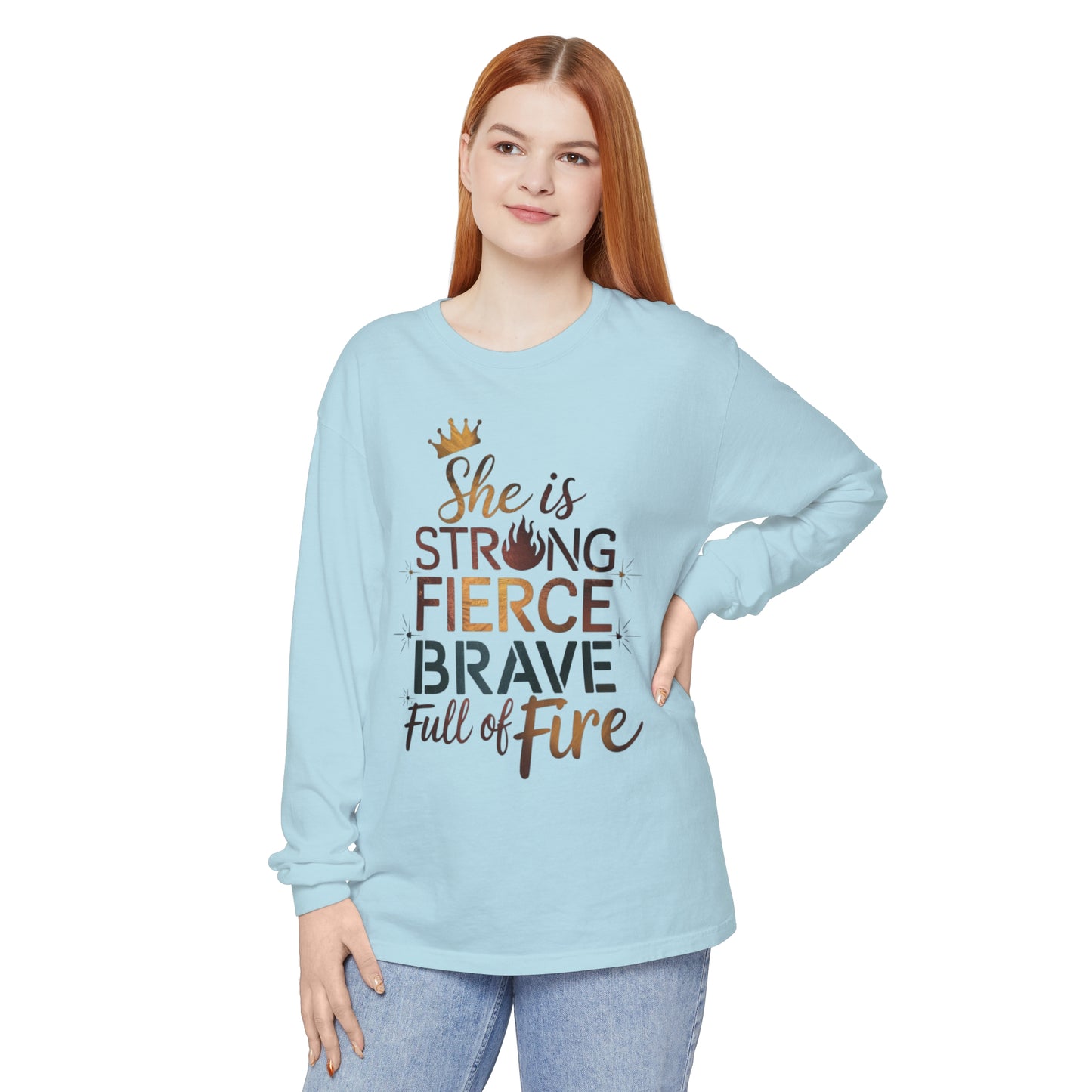 She Is Women Garment-dyed Long Sleeve T-Shirt