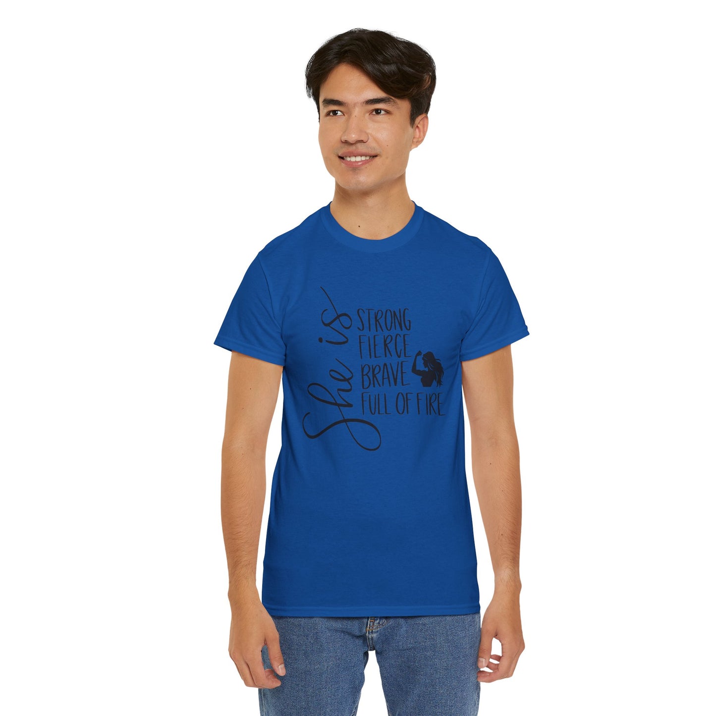 She Is Strong Printed T Shirt with Hearts