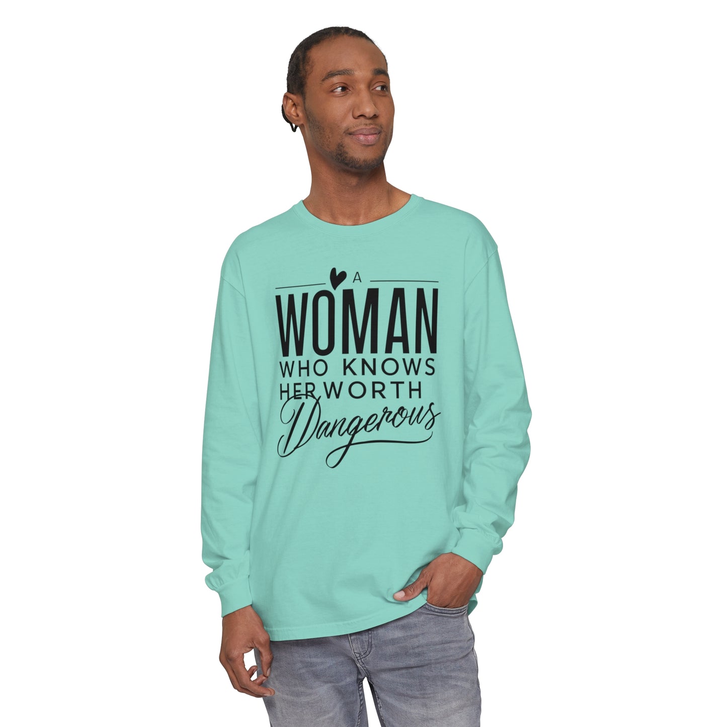A Woman Garment-dyed Long Sleeve T-Shirt