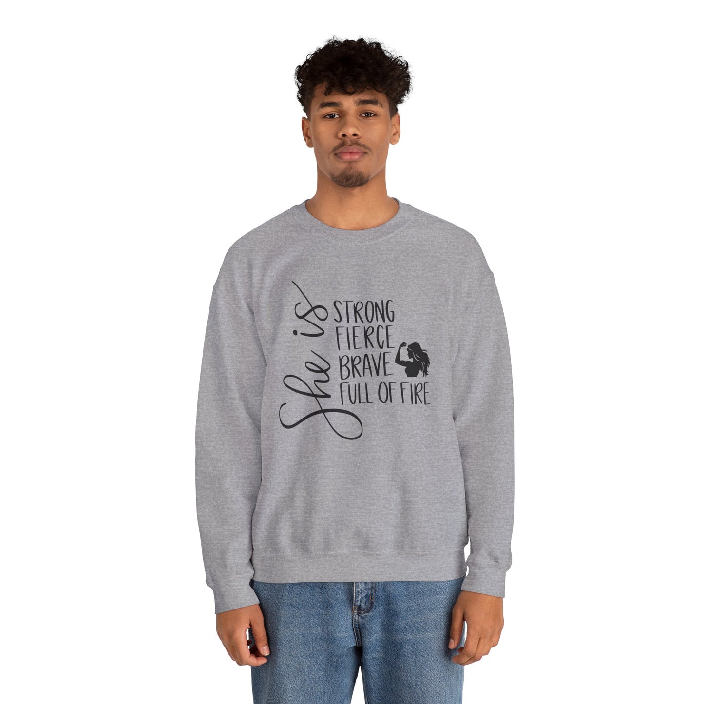 She Is Strong Fierce Brave Unisex Heavy Blend™ Crewneck Sweatshirt