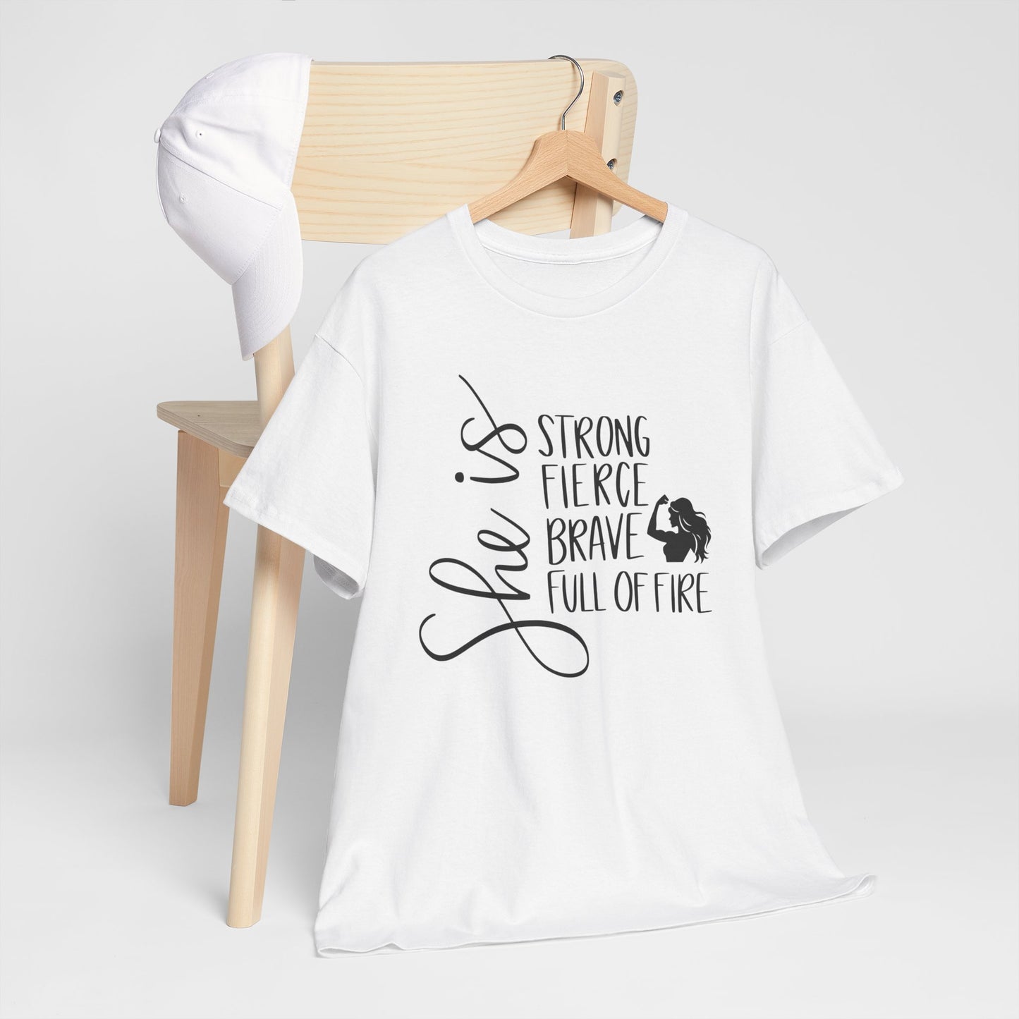 She Is Strong Printed T Shirt with Hearts