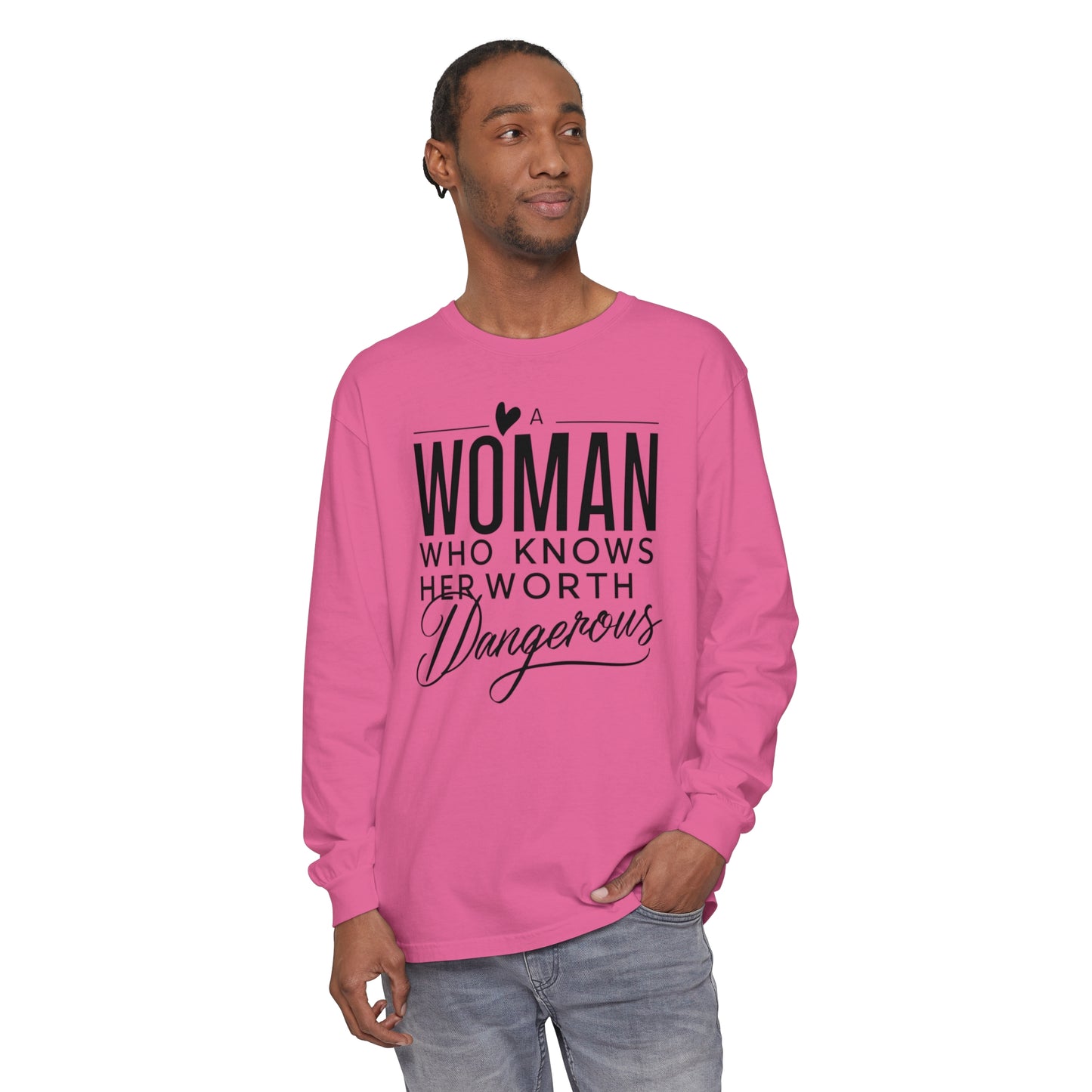 A Woman Garment-dyed Long Sleeve T-Shirt