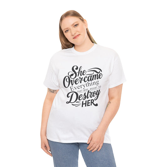 She Overcame Printed T Shirt with Hearts