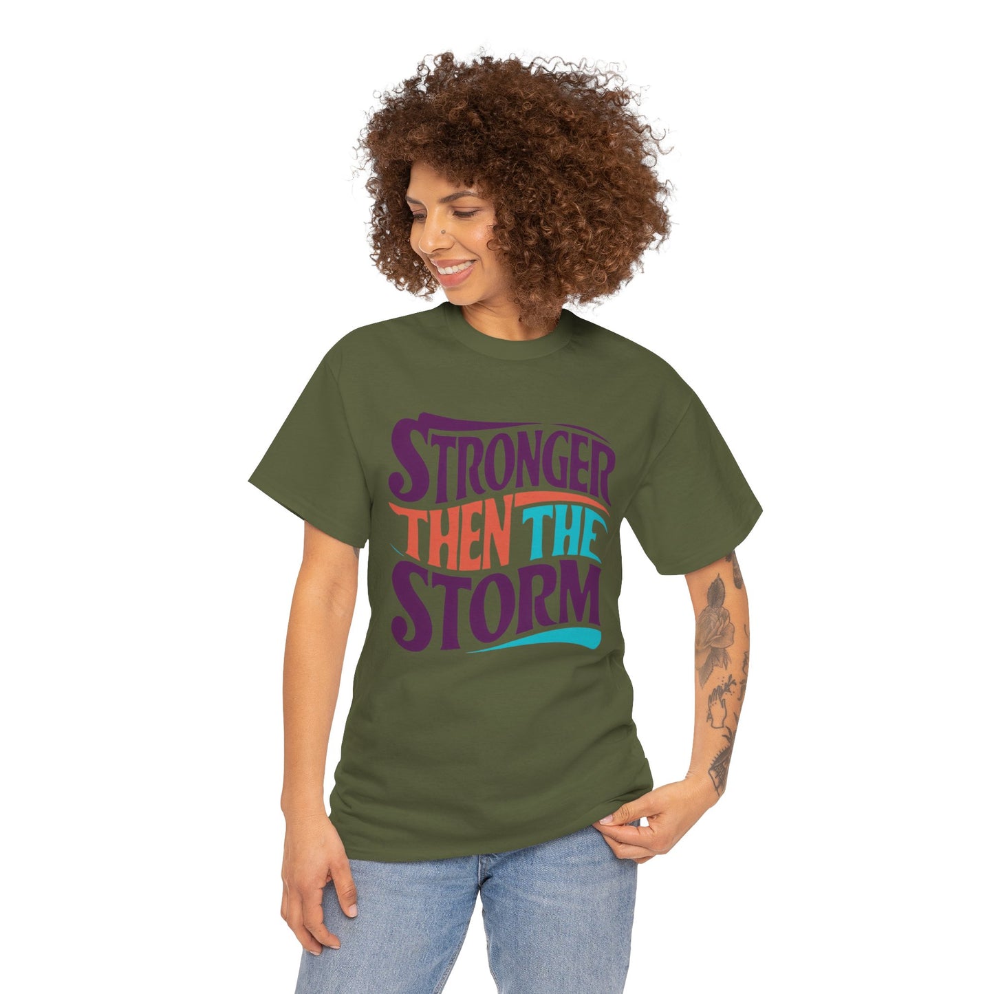 Stronger Then  Printed T Shirt with Hearts