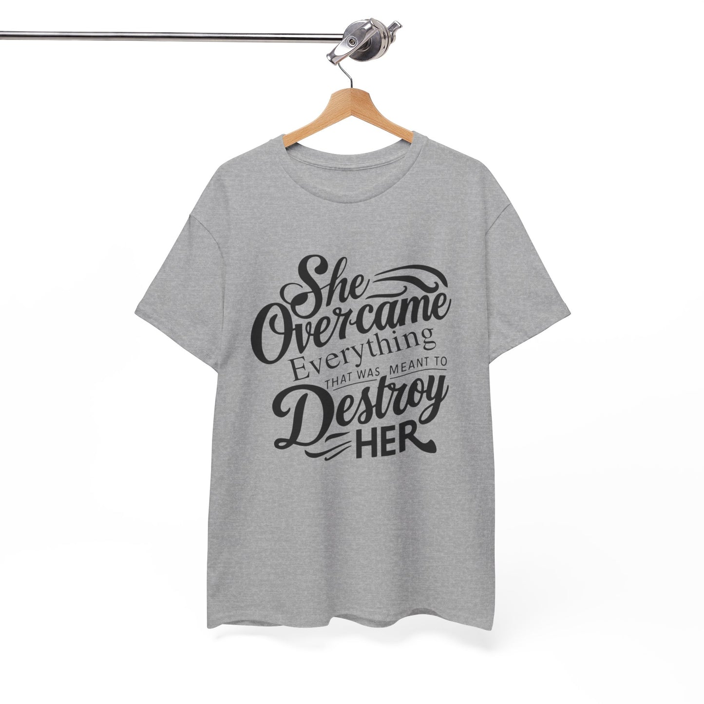 She Overcame Printed T Shirt with Hearts