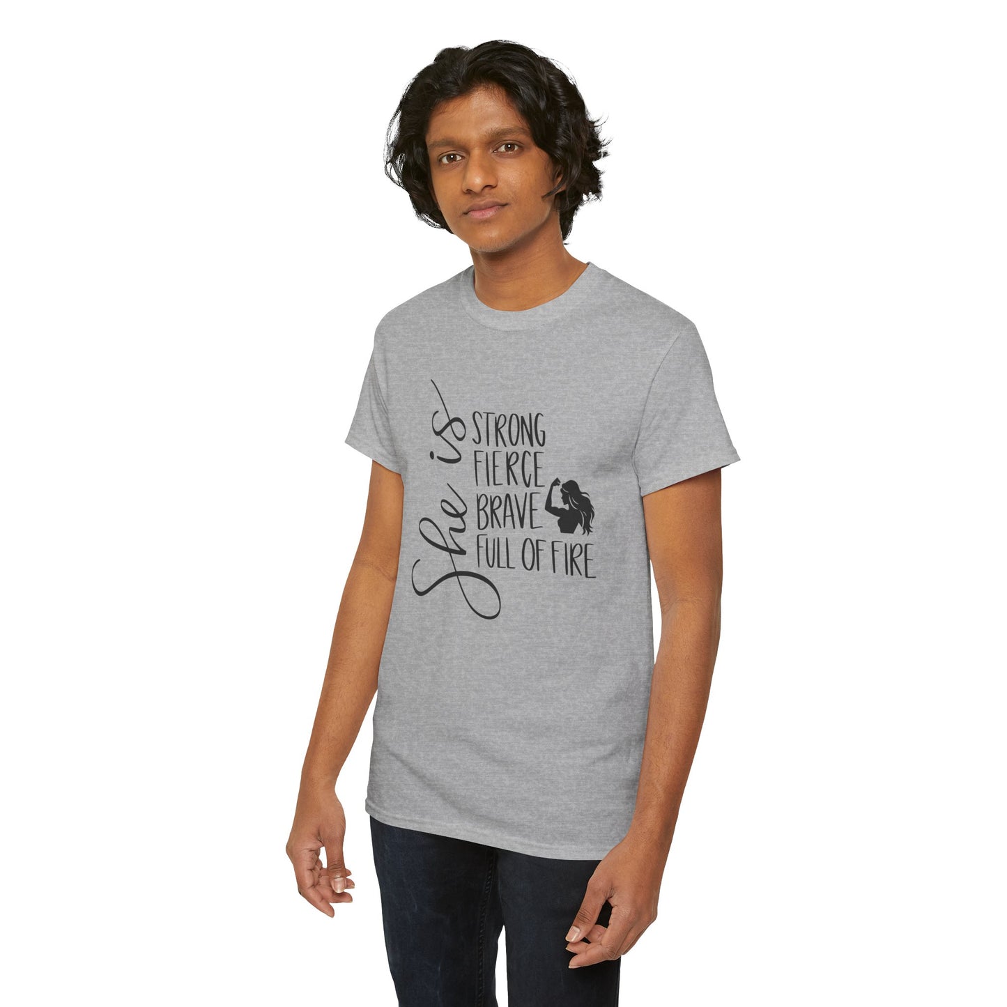She Is Strong Printed T Shirt with Hearts