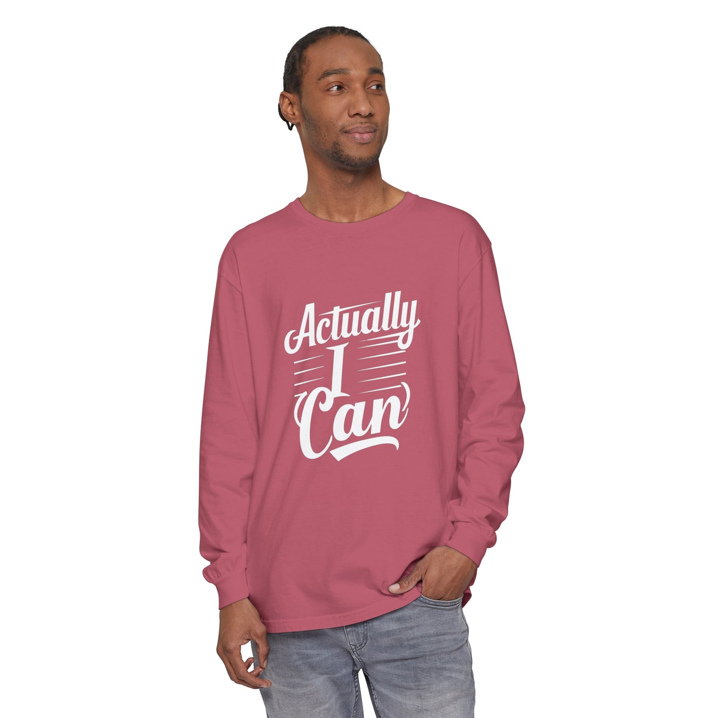 Actually I Can Women Garment-dyed Long Sleeve T-Shirt
