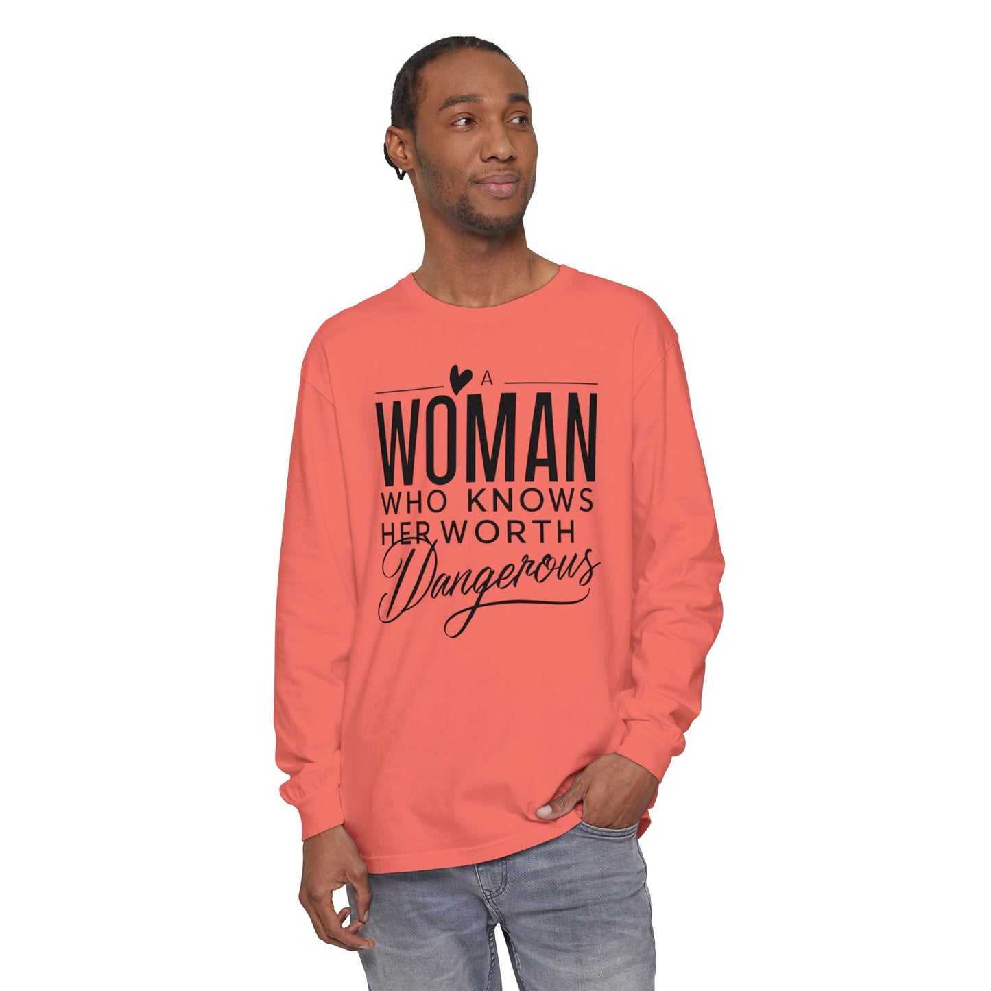 A Woman Garment-dyed Long Sleeve T-Shirt