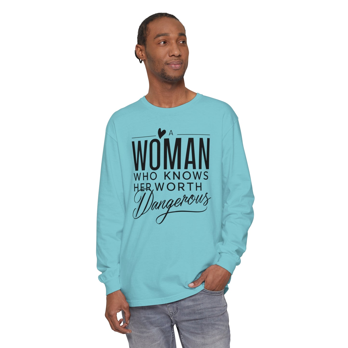 A Woman Garment-dyed Long Sleeve T-Shirt