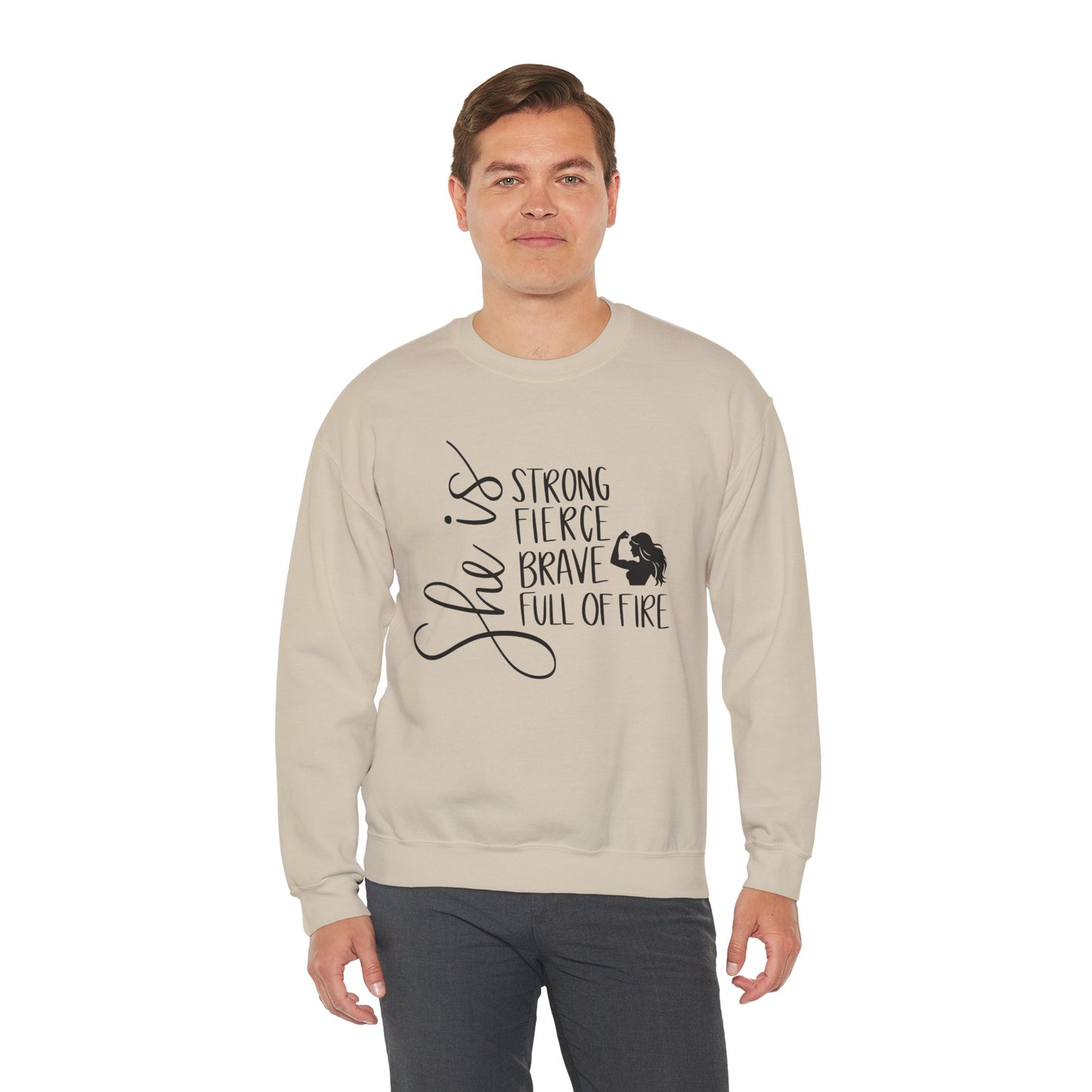 She Is Strong Fierce Brave Unisex Heavy Blend™ Crewneck Sweatshirt