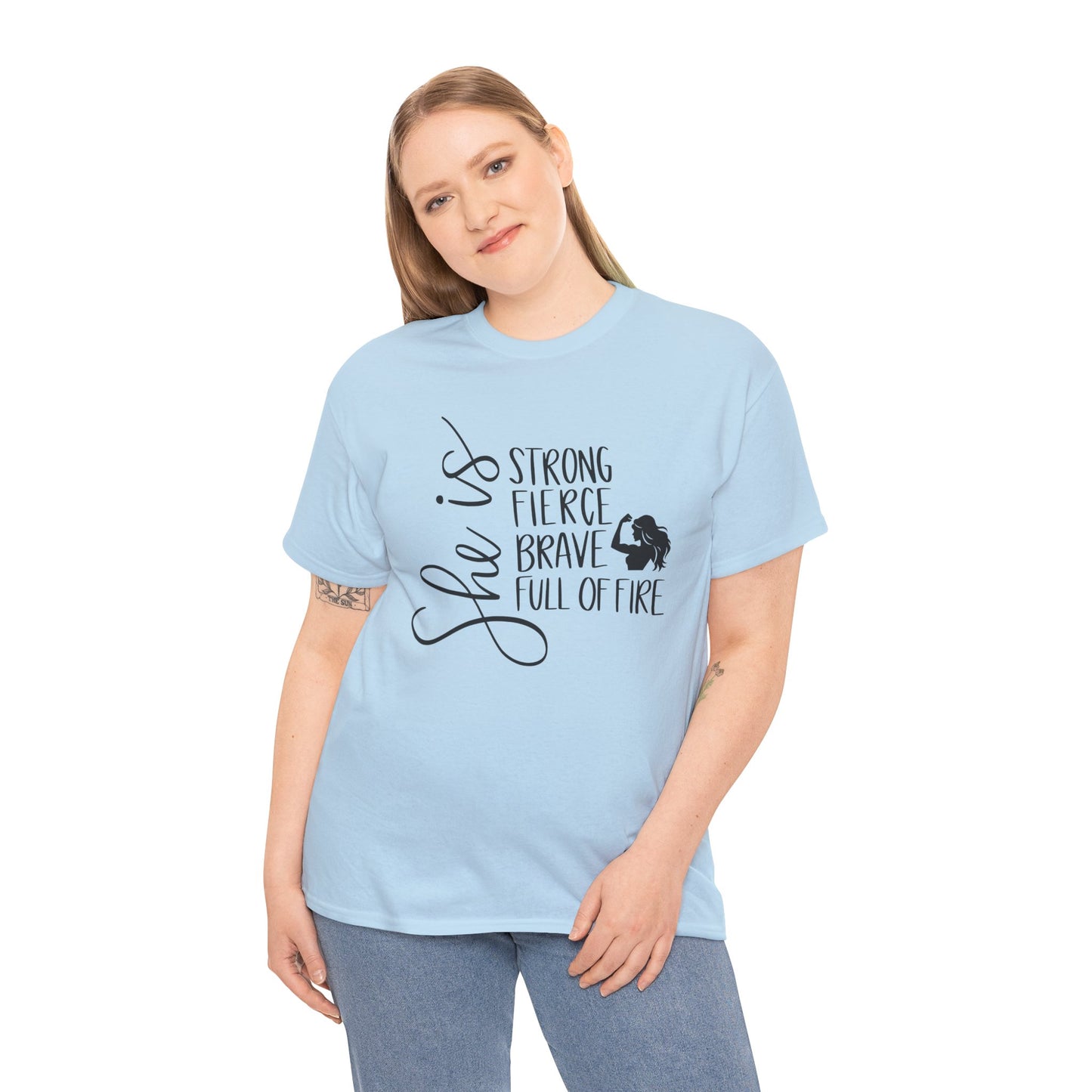 She Is Strong Printed T Shirt with Hearts