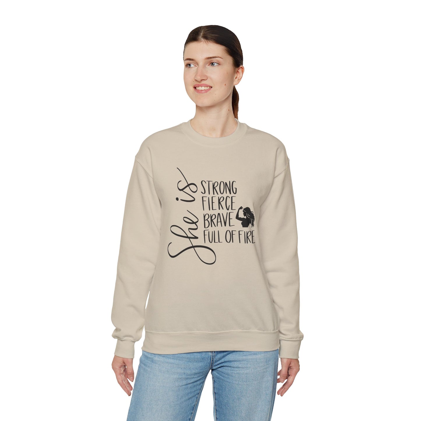 She Is Strong Fierce Brave Unisex Heavy Blend™ Crewneck Sweatshirt