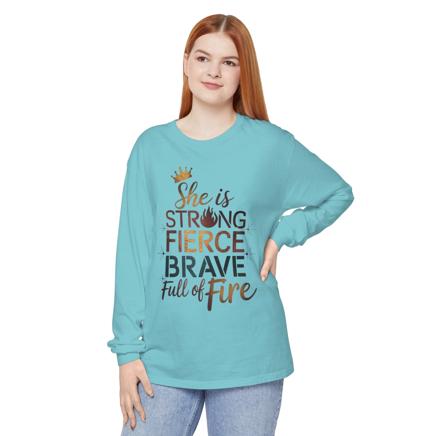 She Is Women Garment-dyed Long Sleeve T-Shirt