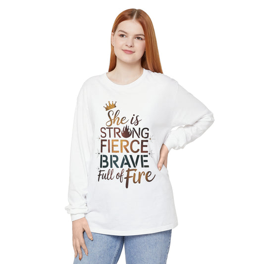 She Is Women Garment-dyed Long Sleeve T-Shirt