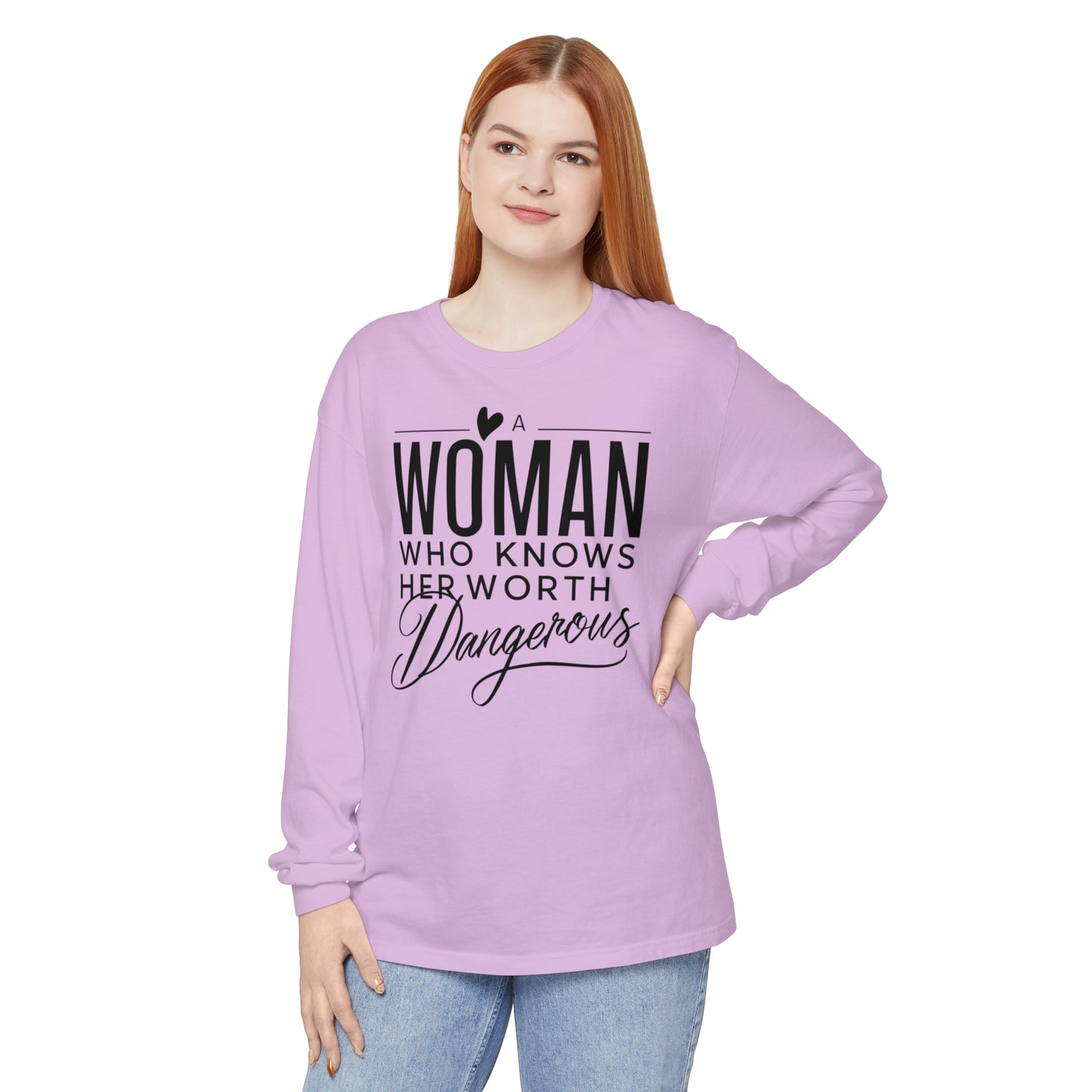 A Woman Garment-dyed Long Sleeve T-Shirt