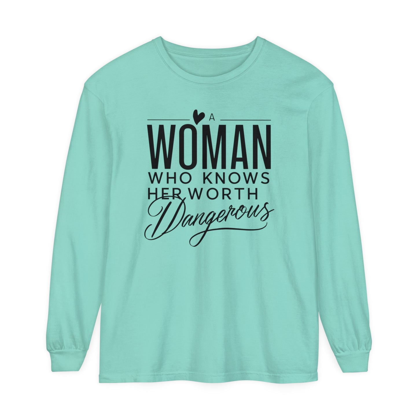 A Woman Garment-dyed Long Sleeve T-Shirt