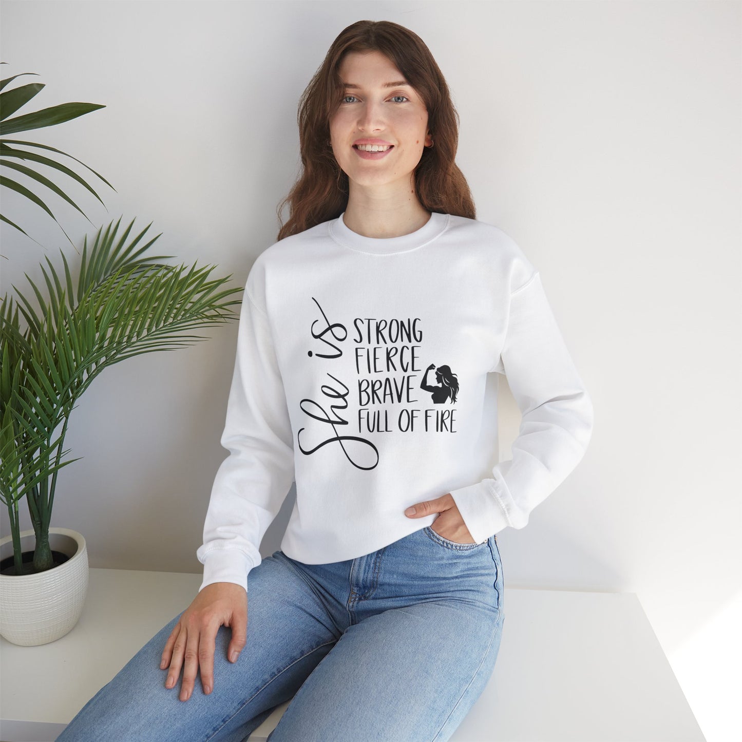 She Is Strong Fierce Brave Unisex Heavy Blend™ Crewneck Sweatshirt