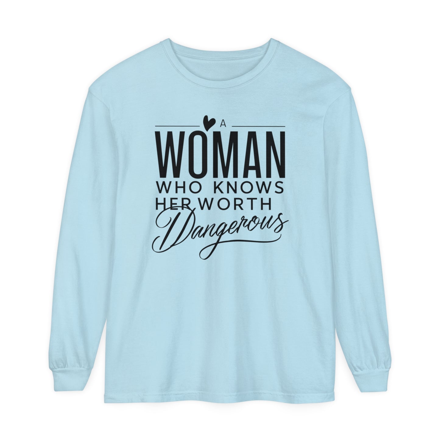 A Woman Garment-dyed Long Sleeve T-Shirt