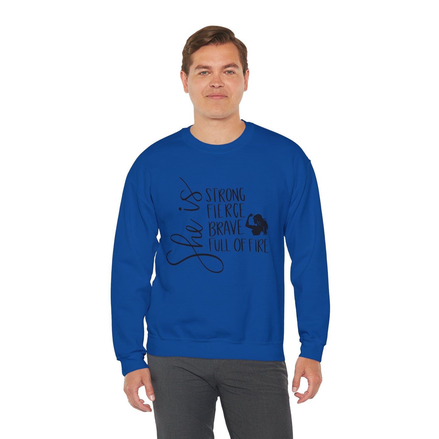 She Is Strong Fierce Brave Unisex Heavy Blend™ Crewneck Sweatshirt