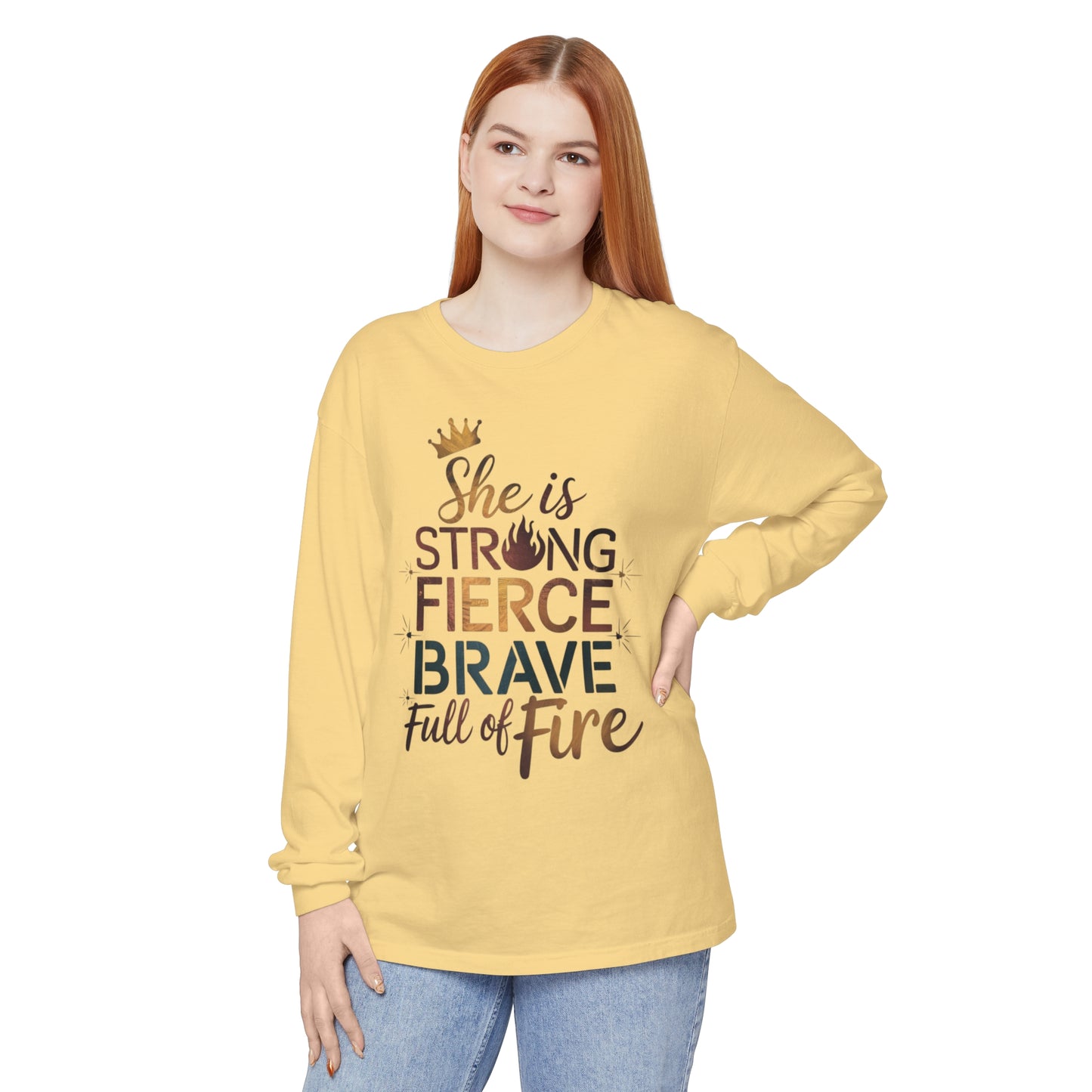 She Is Women Garment-dyed Long Sleeve T-Shirt
