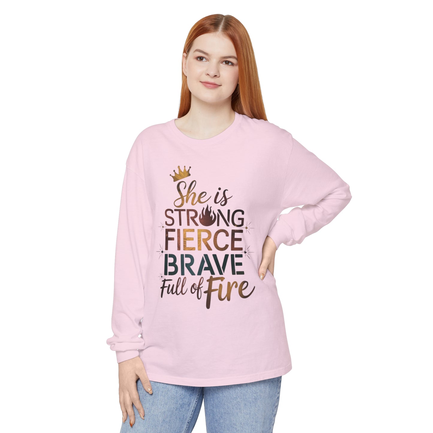 She Is Women Garment-dyed Long Sleeve T-Shirt