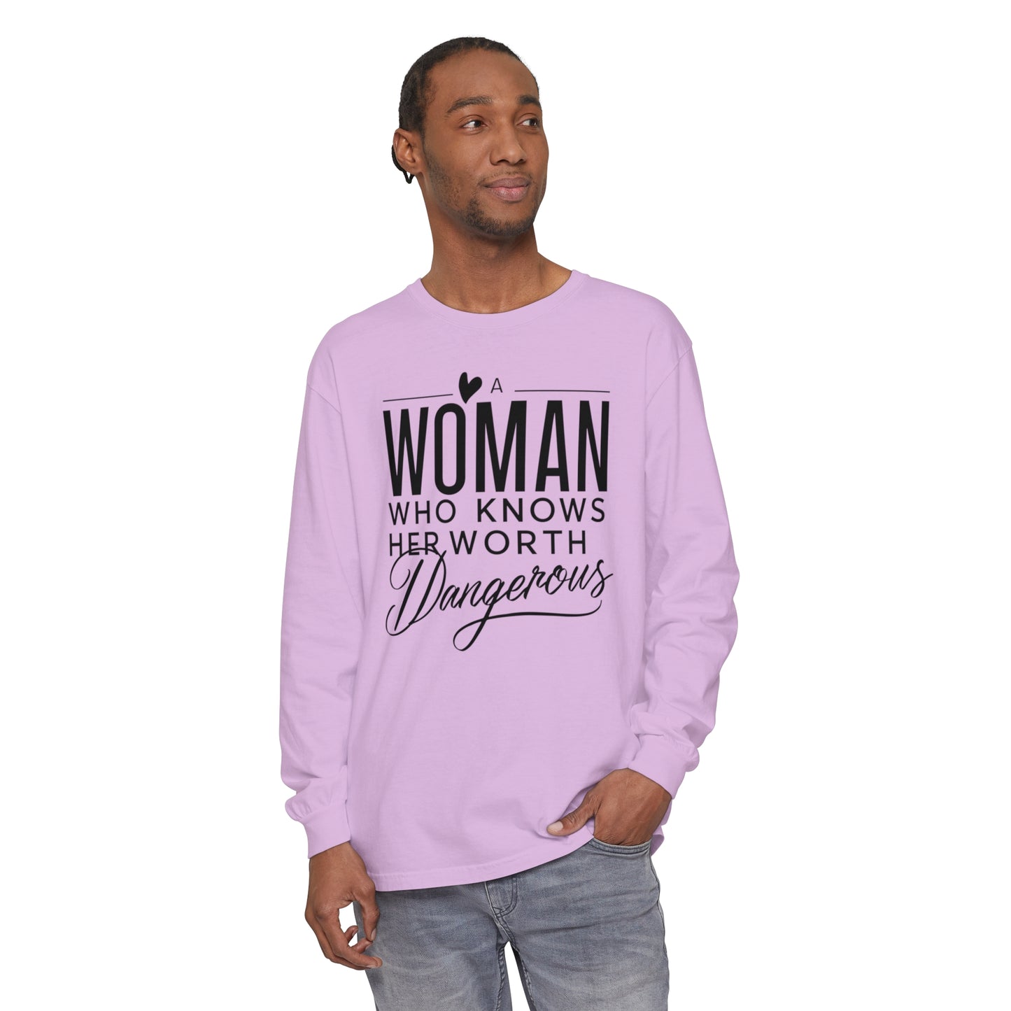 A Woman Garment-dyed Long Sleeve T-Shirt