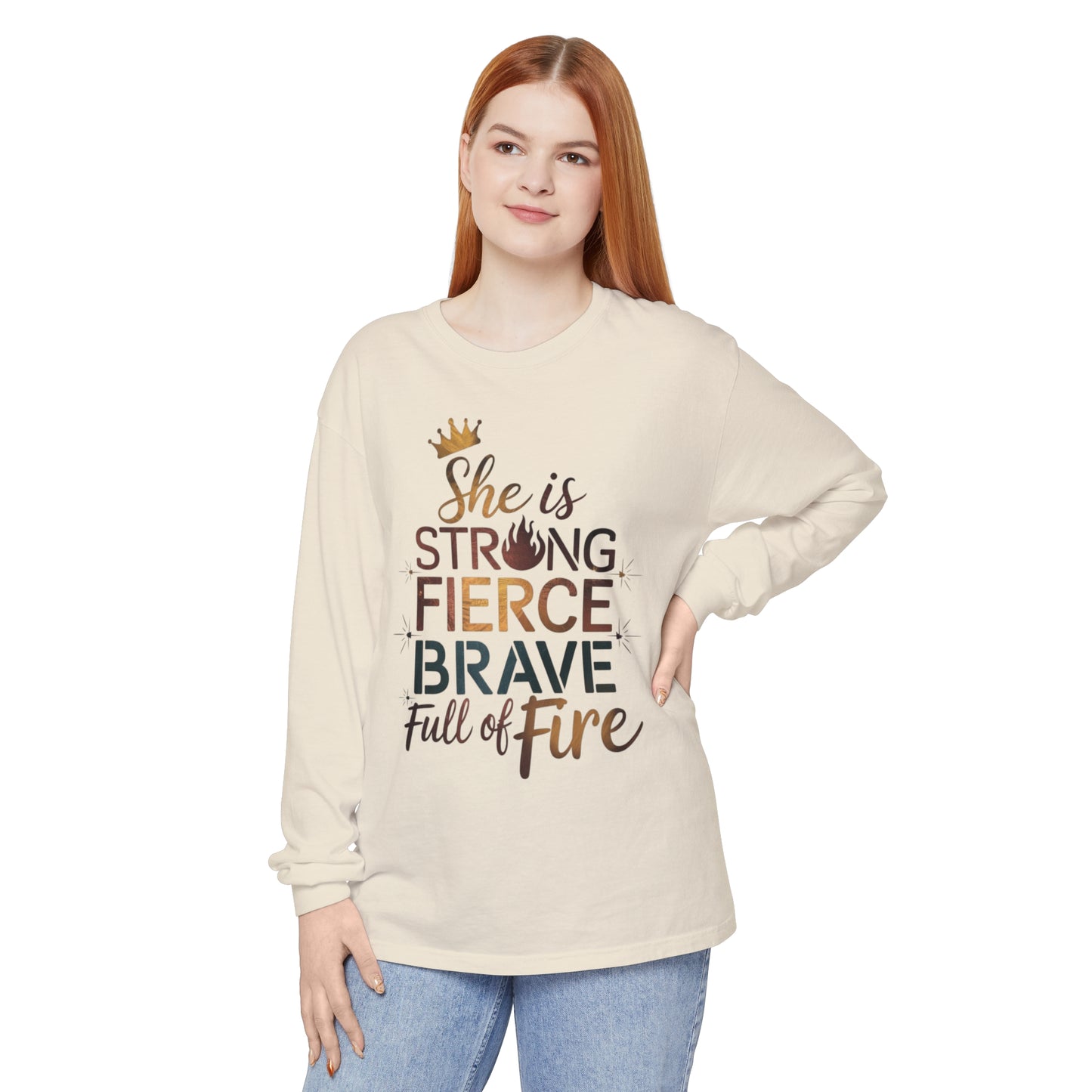 She Is Women Garment-dyed Long Sleeve T-Shirt