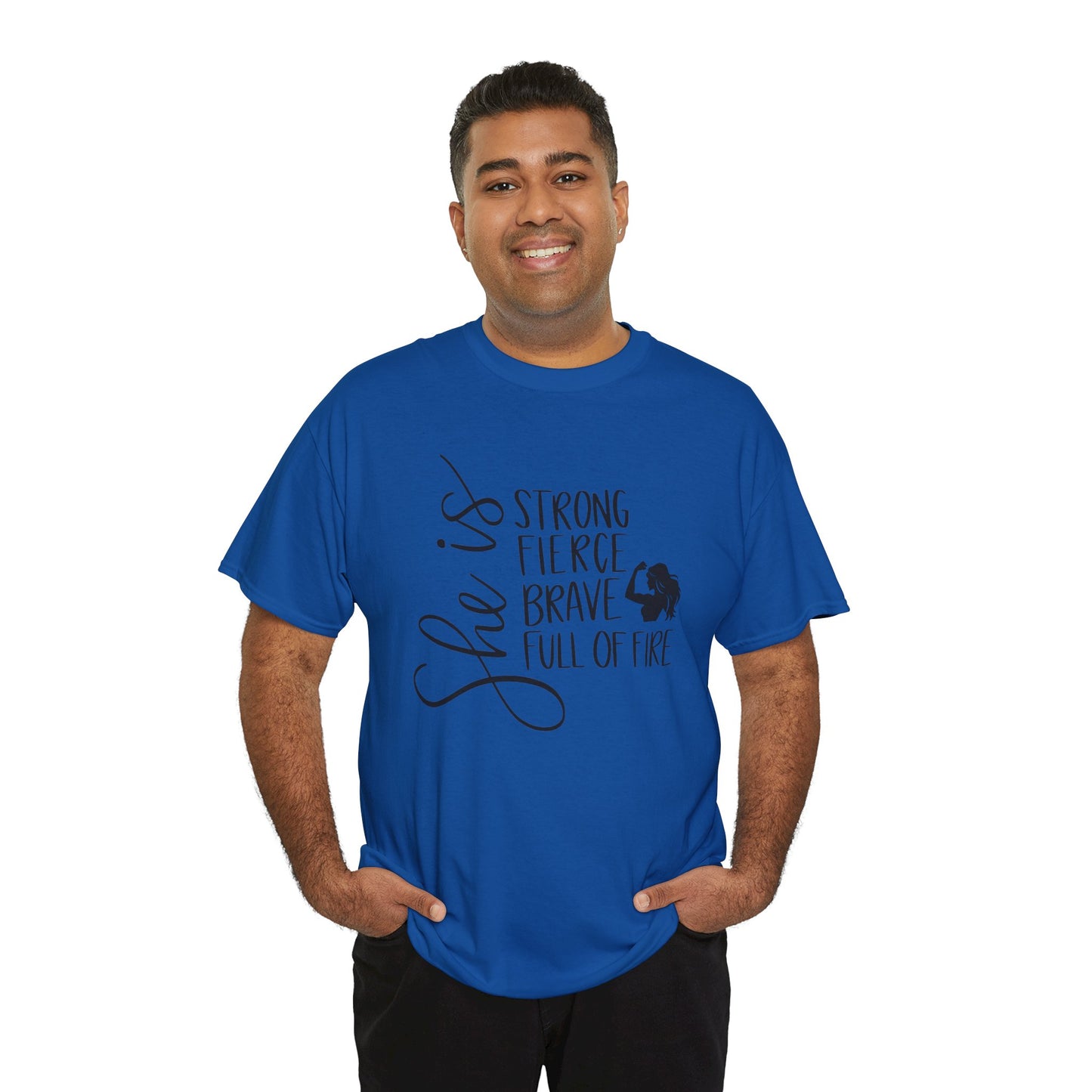 She Is Strong Printed T Shirt with Hearts