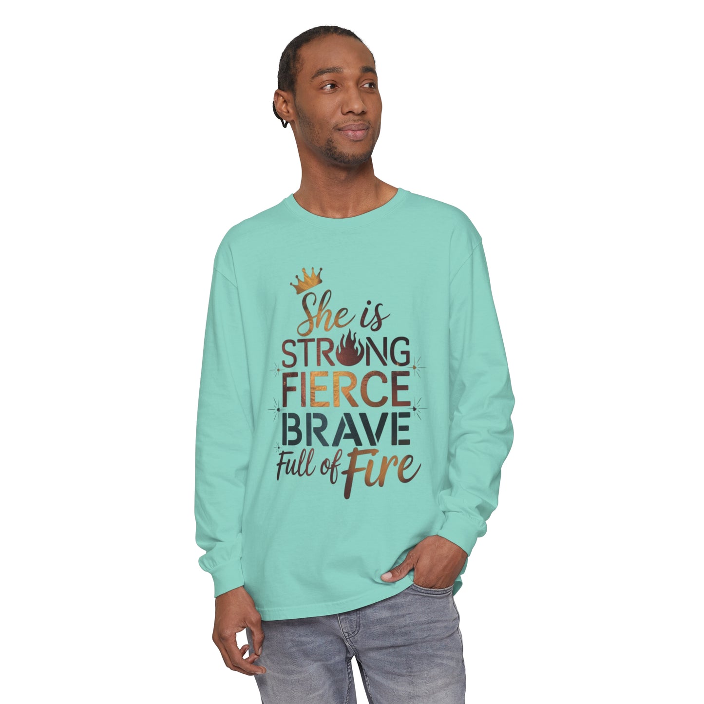 She Is Women Garment-dyed Long Sleeve T-Shirt