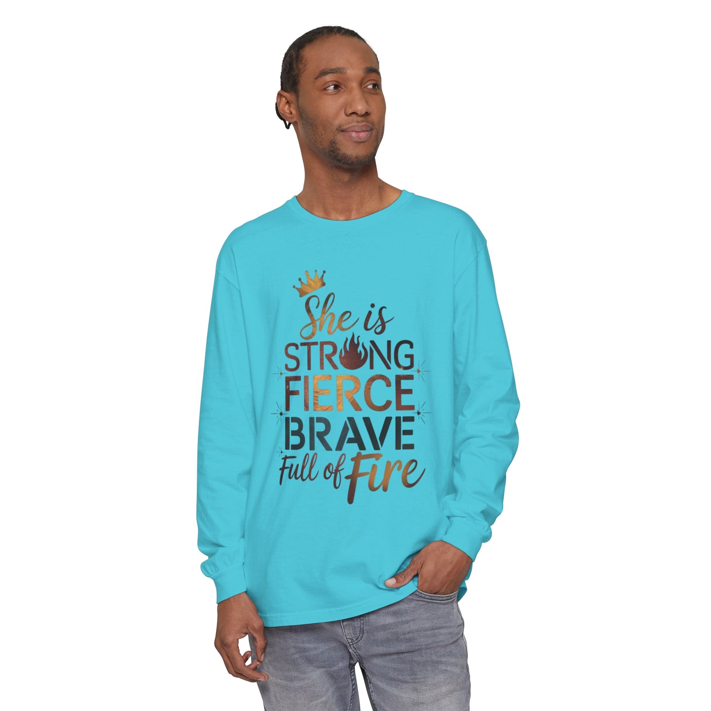 She Is Women Garment-dyed Long Sleeve T-Shirt