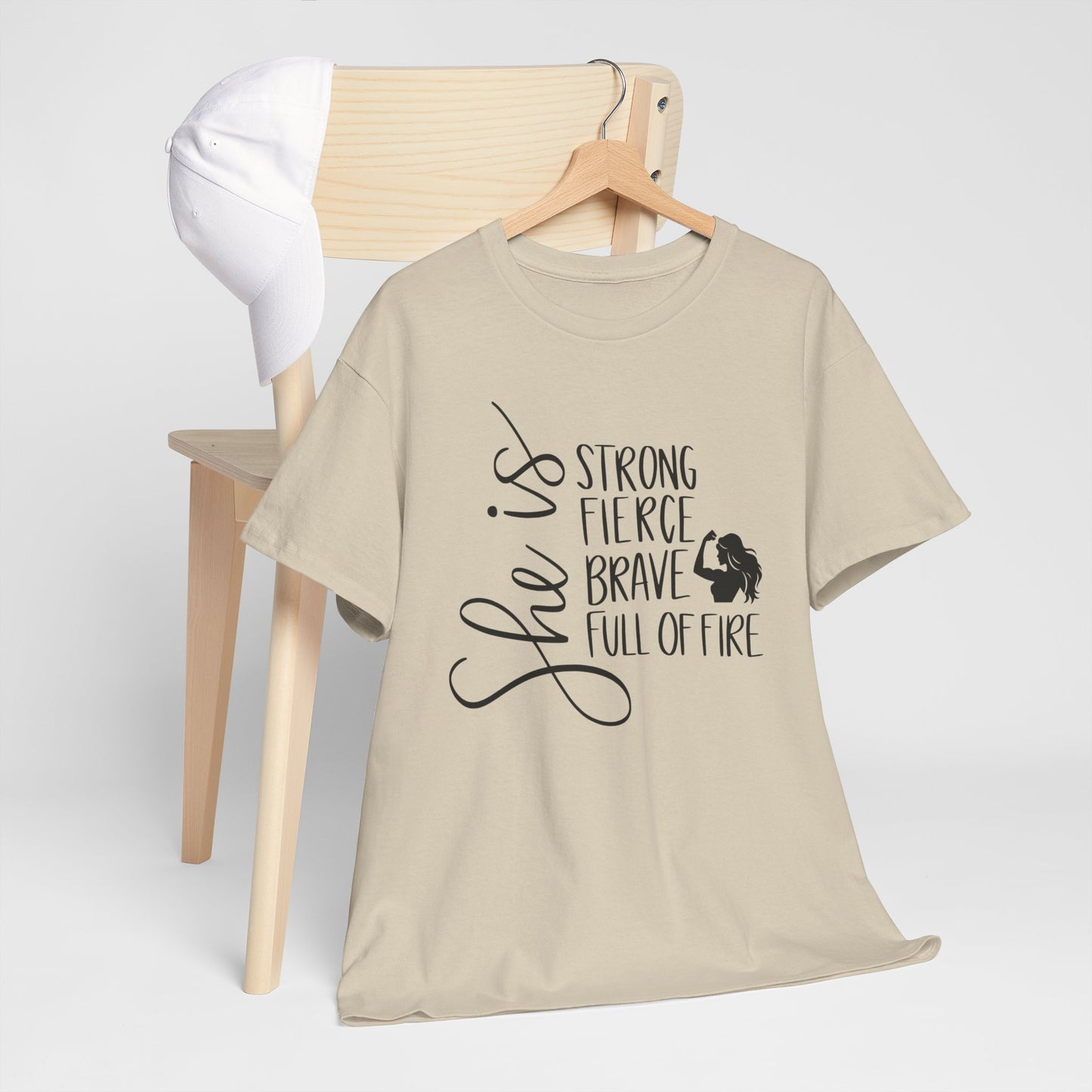 She Is Strong Printed T Shirt with Hearts