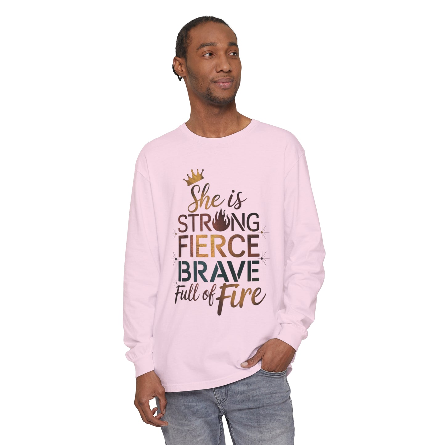 She Is Women Garment-dyed Long Sleeve T-Shirt