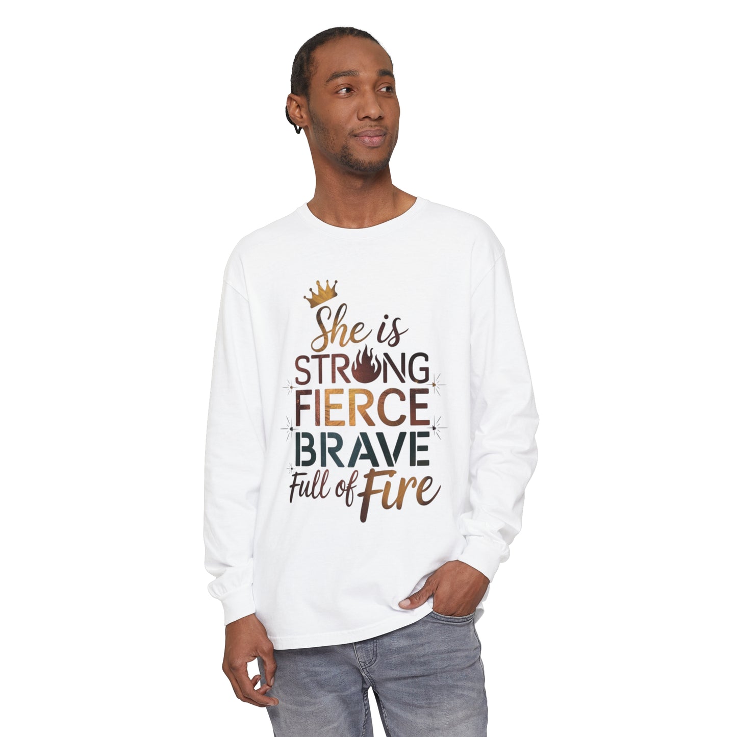 She Is Women Garment-dyed Long Sleeve T-Shirt
