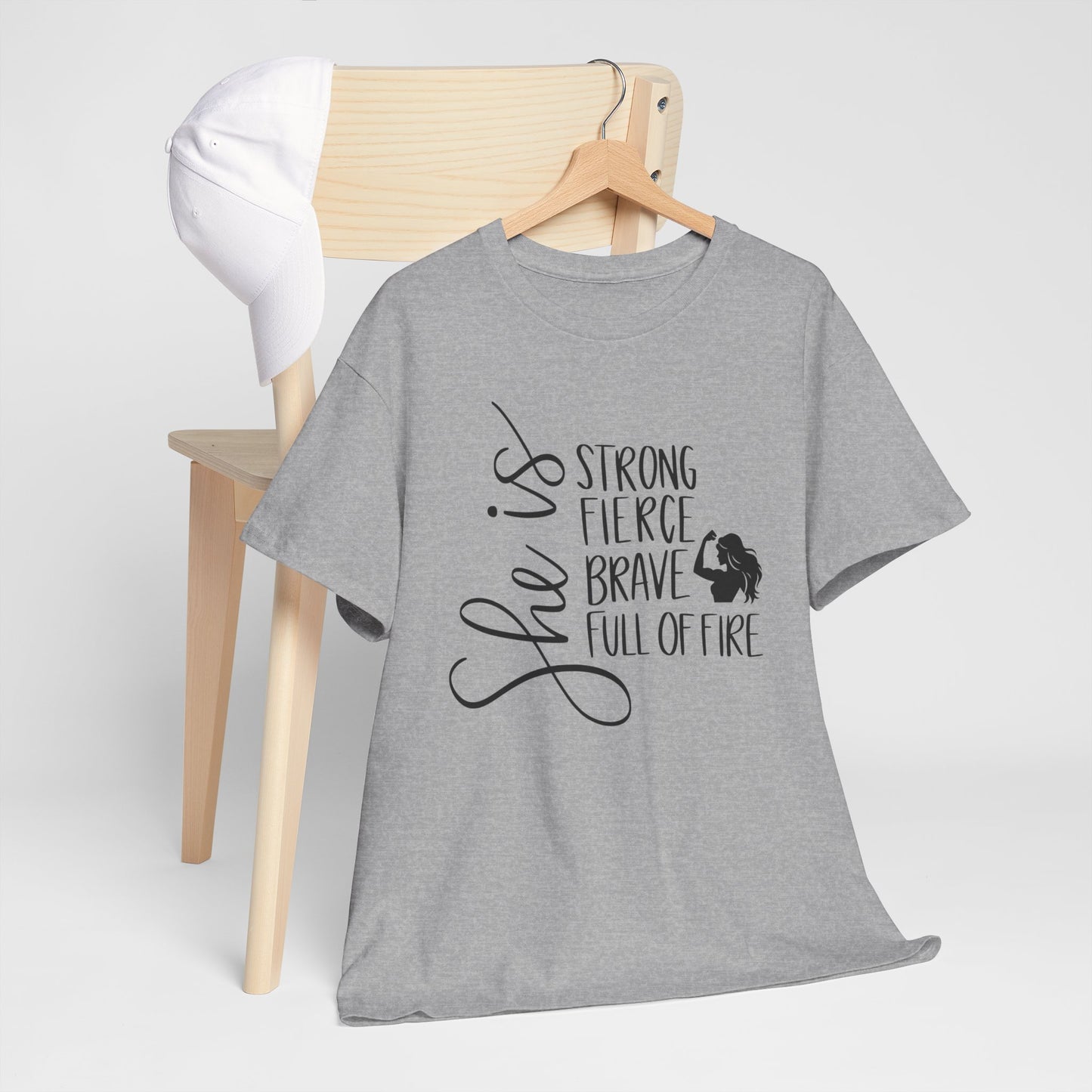 She Is Strong Printed T Shirt with Hearts