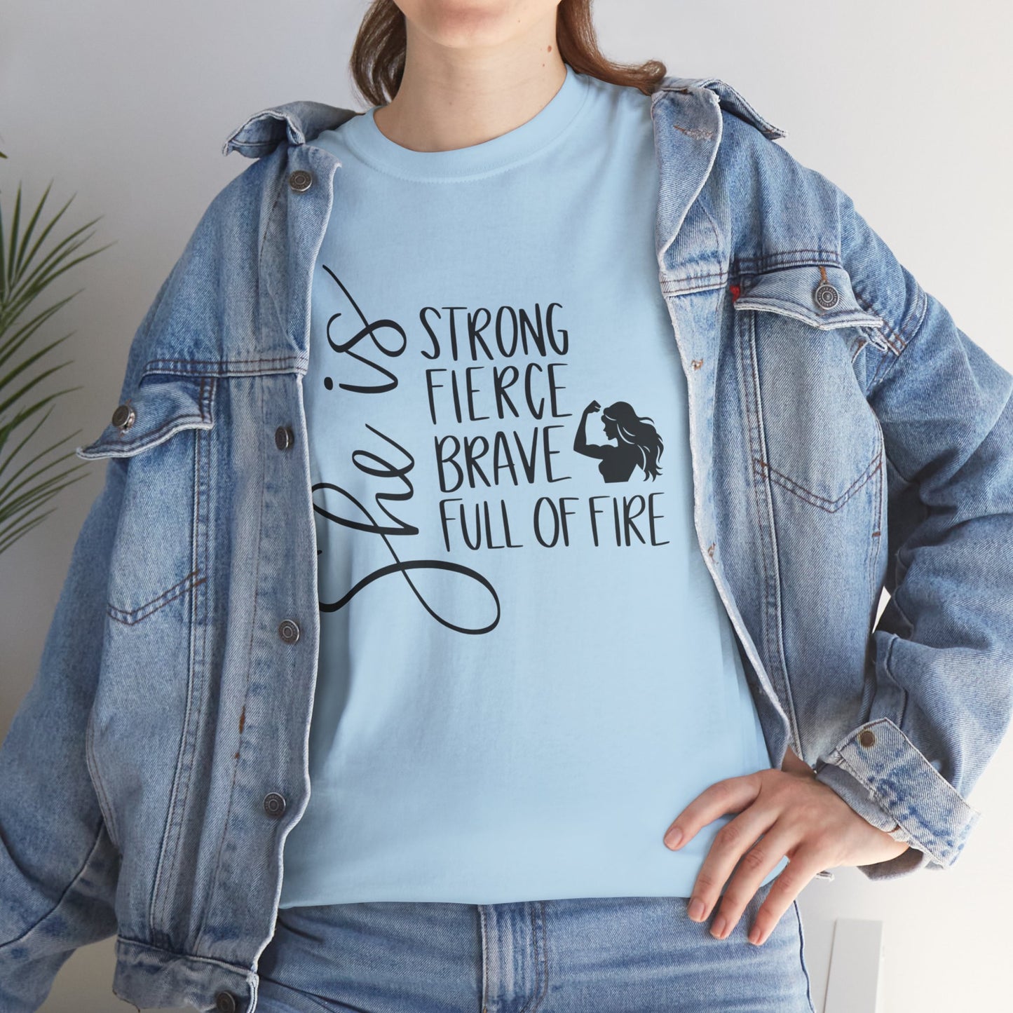 She Is Strong Printed T Shirt with Hearts