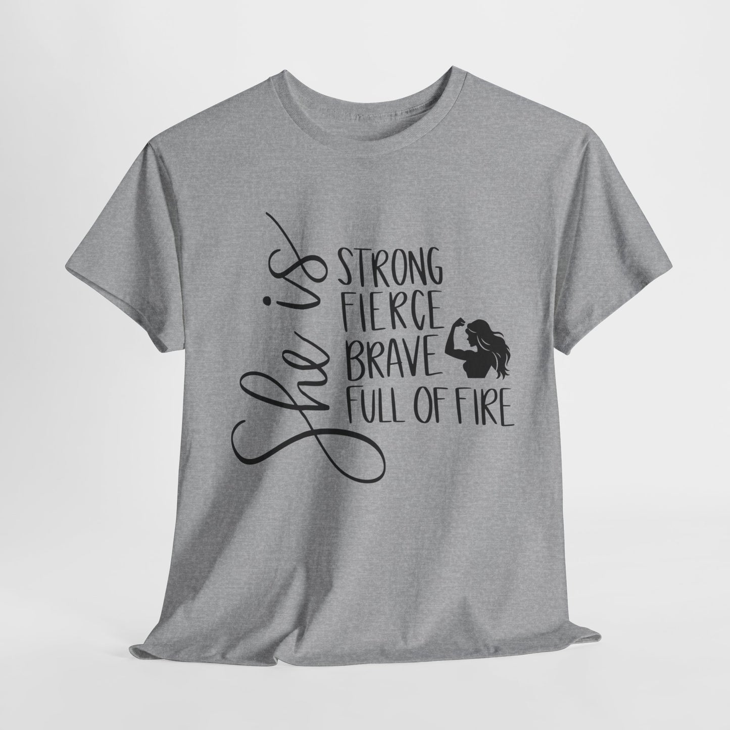 She Is Strong Printed T Shirt with Hearts