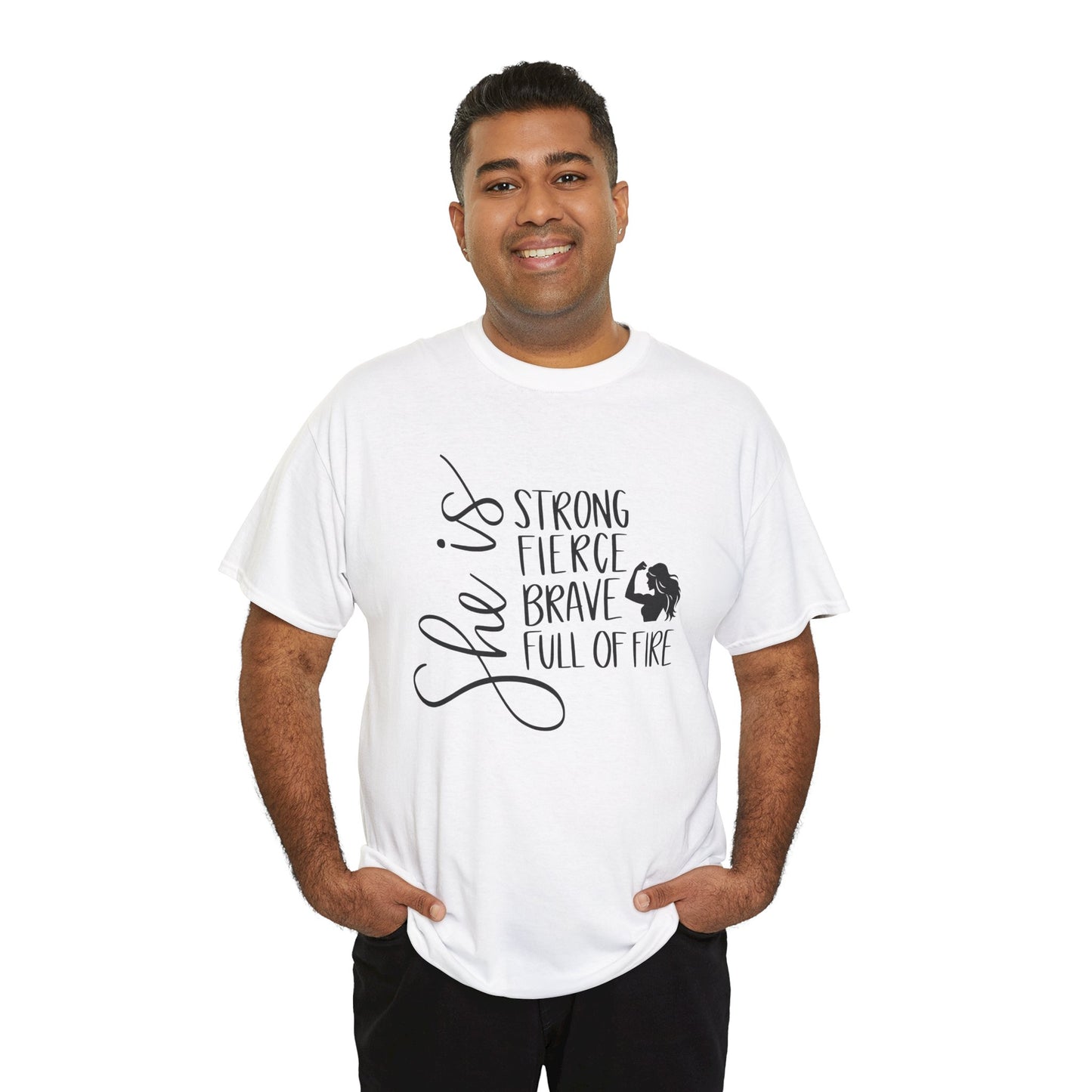 She Is Strong Printed T Shirt with Hearts